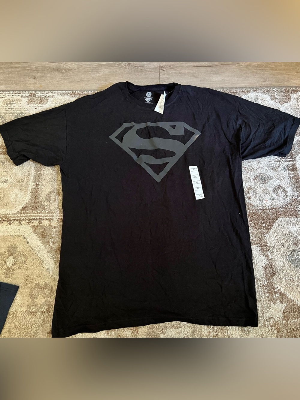 DC Black Short Sleeve Tee with Dark Gray Superman Logo